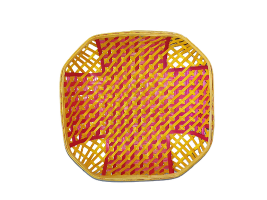 Bamboo carrom basket square 9 inch color set of 6 for fruits basket or decor dining/living room. Joynagar handicraft 