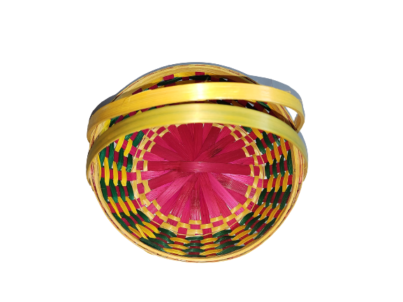 Bamboo saji basket round 8 inch color with handle set of 3 for multipurpose.joynagar handmade