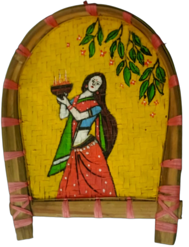 Bamboo Cane Handpaint Decorative Multicolor Bengali Style Soop/Kulo/Tray