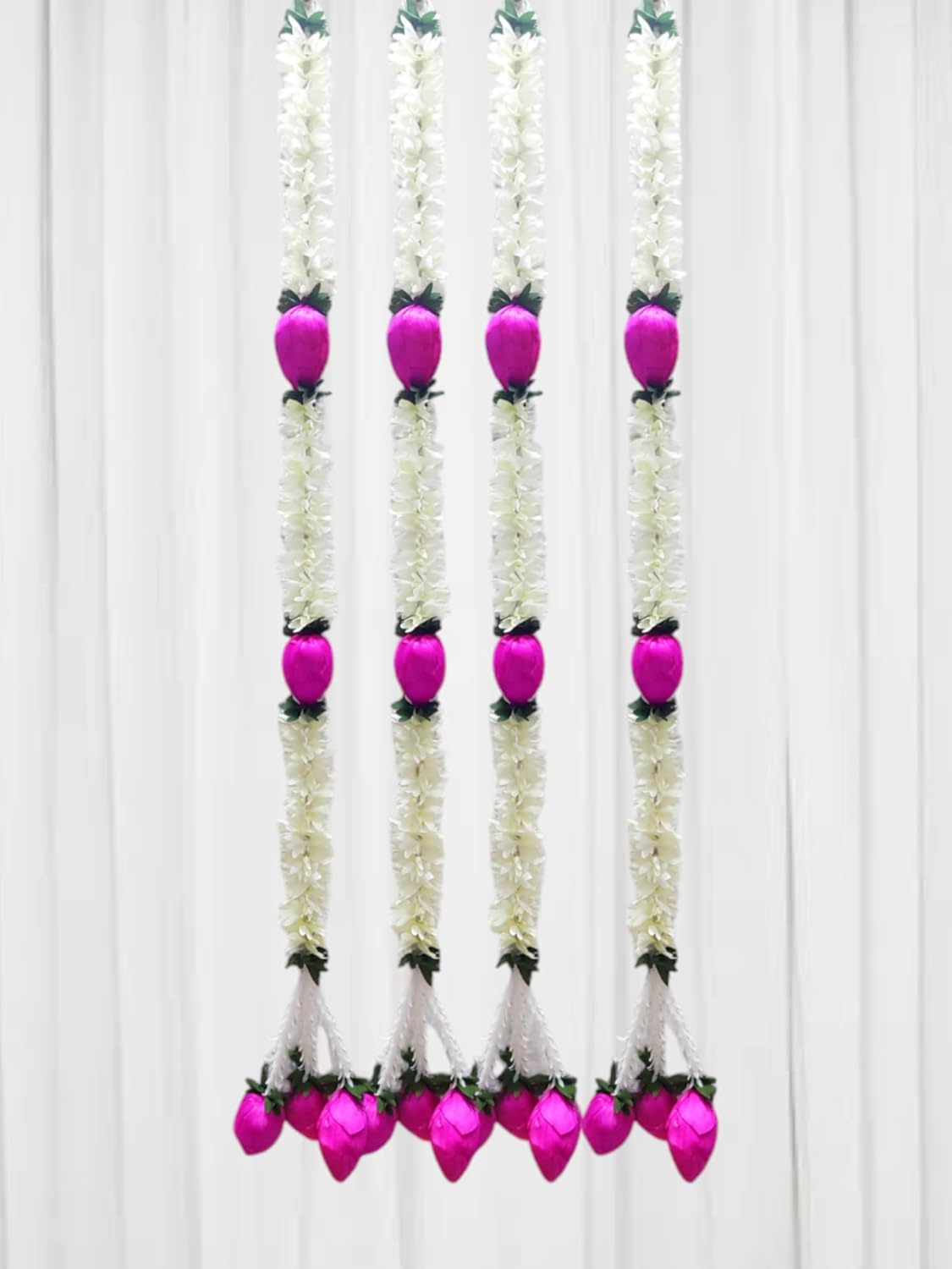 JOYNAGAR Cloth Jasmine Flowers Ladi with Lotus Latkan Chain, 3ft Long, 4 Pcs - Diwali Decoration