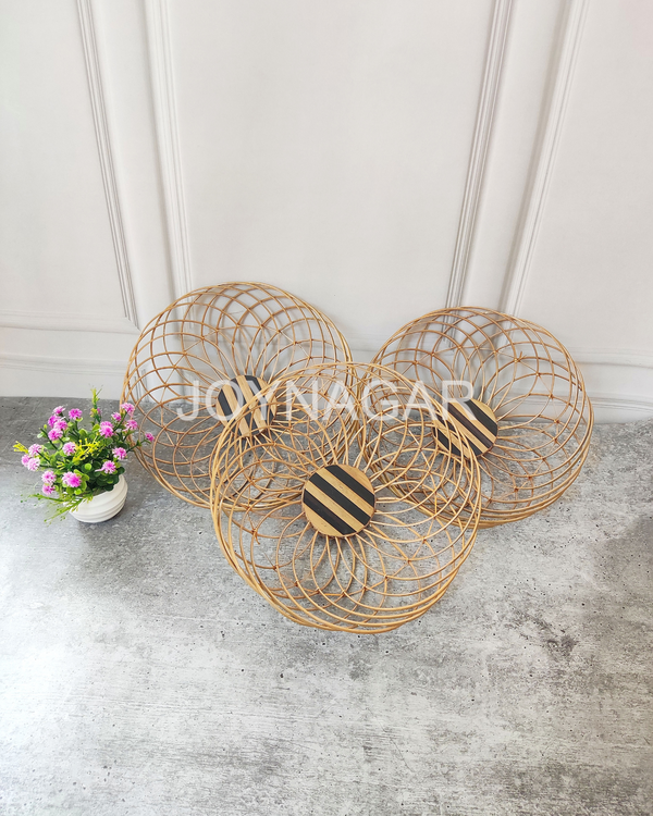 Handmade Bamboo Stick Basket Round Natural Color