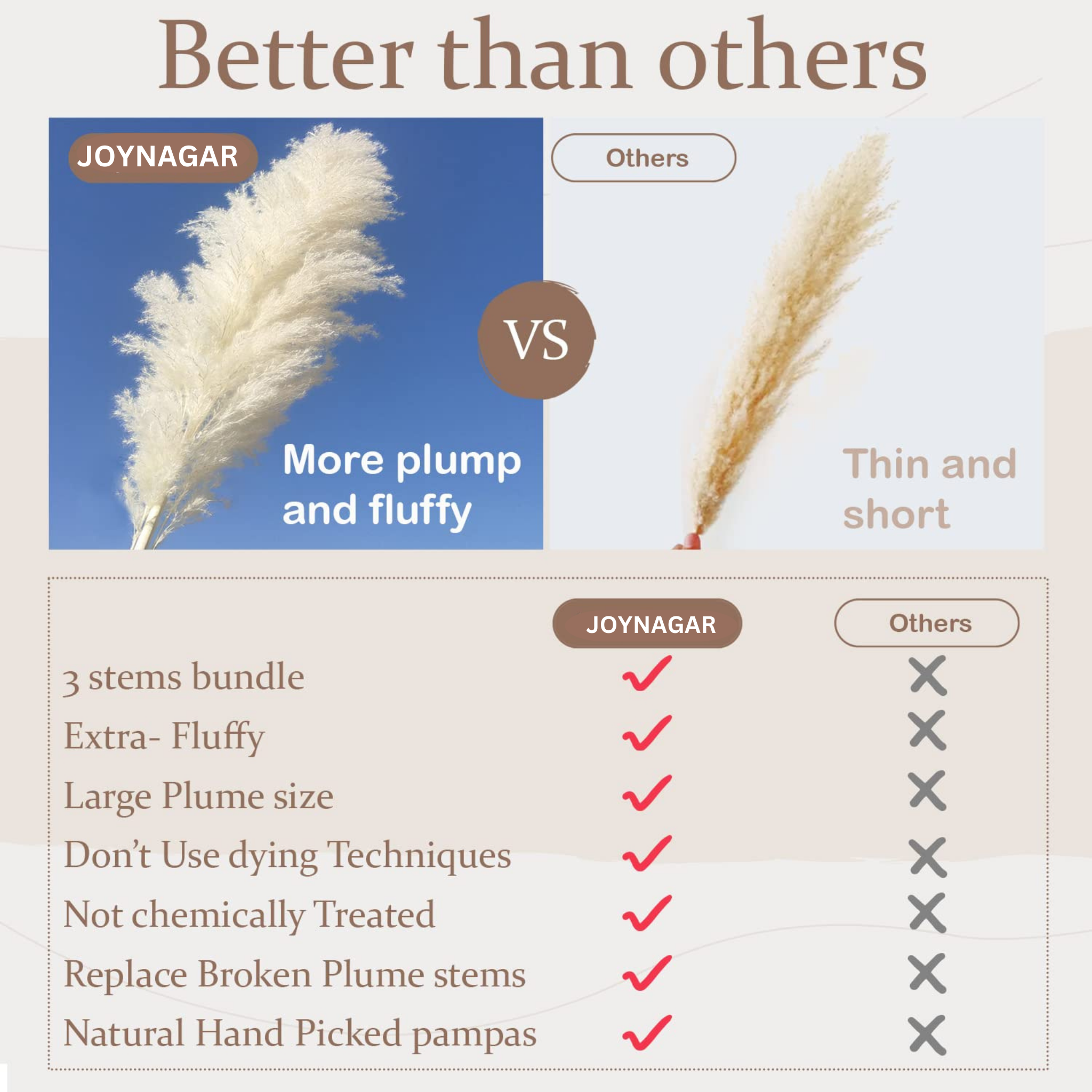 Premium Fluppy Pampas White 3 Pcs