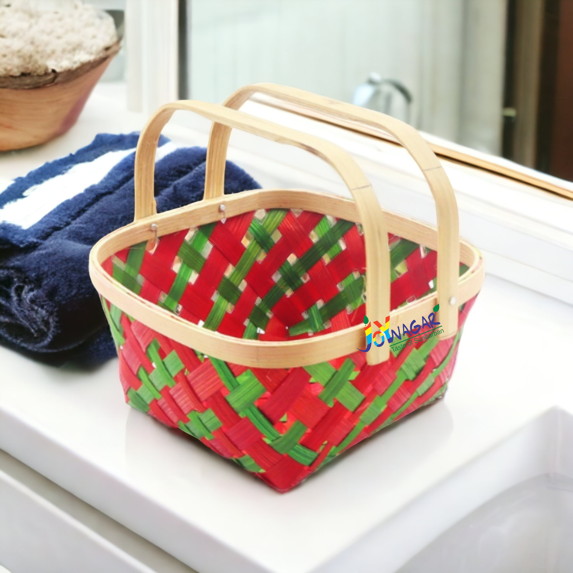 Bamboo Gift Hamper / Flower Square Basket with Handle Set of 3