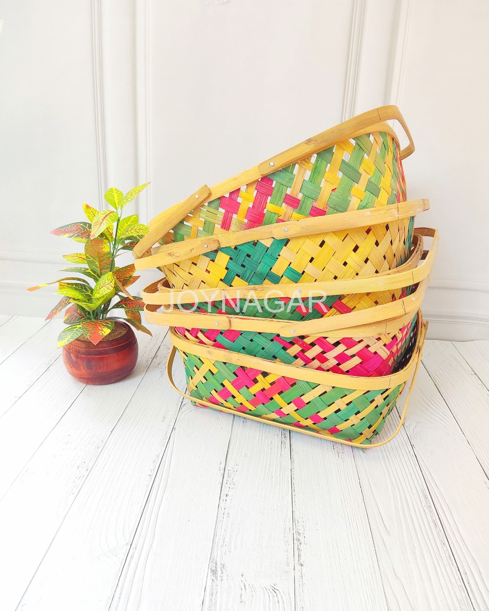 Bamboo Tray 12 inch Color With Handle Set of 2