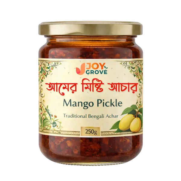 JOYGROVE Mango Sweet Pickle 250g in air sealed glass jar, traditional Bengali Amer Mishti Achar made with ripe mango and jaggery