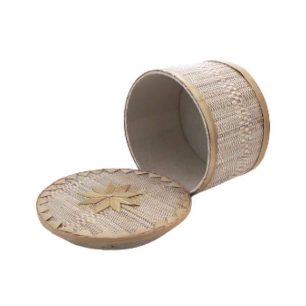 Handmade Bamboo Round Jewelry Box White. Jayanagar - handicraft