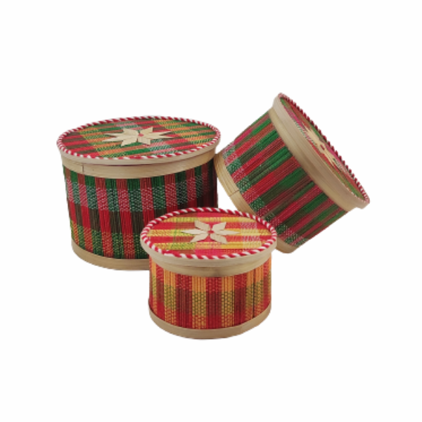 Handmade Bamboo Round Jewelry Box Multicolor Set of 3. Jayanagar- handicraft