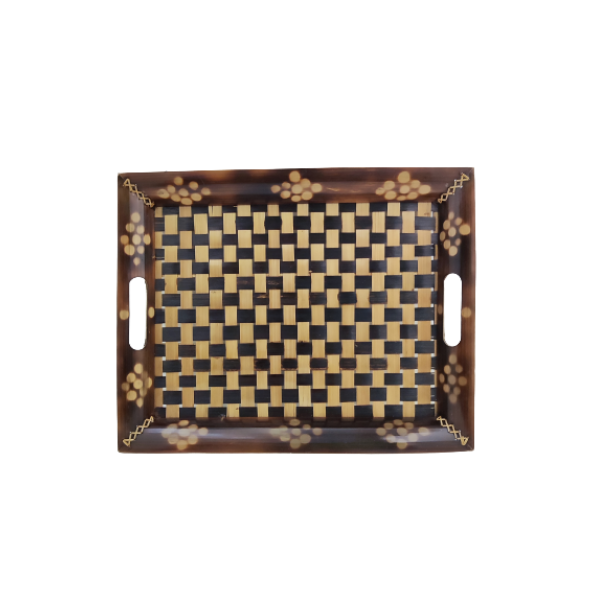 Handmade bamboo army style tray for serving . Joynagar- handicraft 