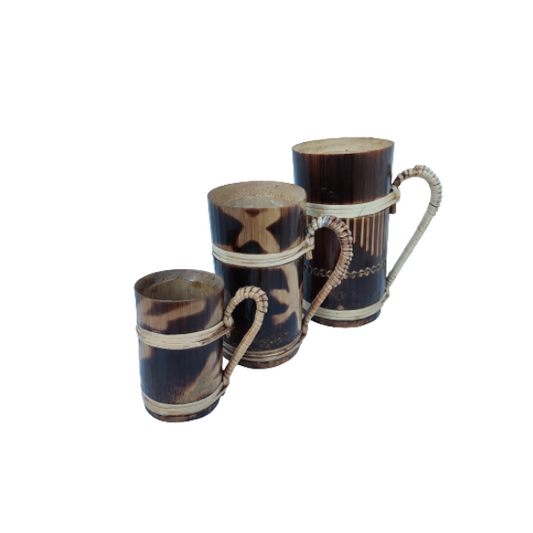 Handmade Bamboo Beer Mug Minakari Design 3 Pcs. Joynagar - handicraft 