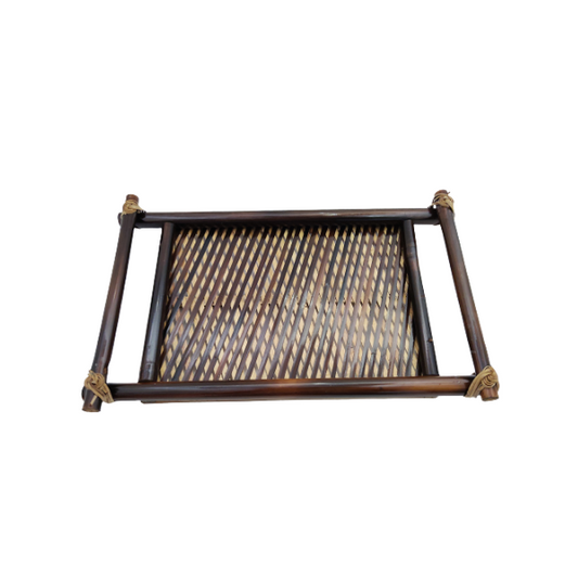 Handmade Bamboo Rectangular Serving Tray Black Color with Long Handle. joynagar-handicraft