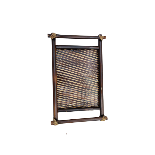 Handmade Bamboo Rectangular Serving Tray Black Color with Long Handle. joynagar-handicraft