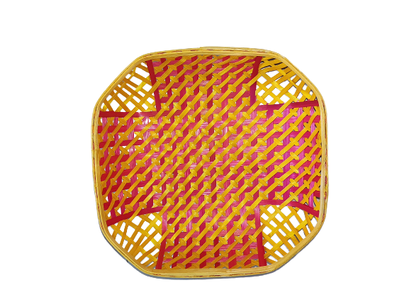 Bamboo carrom basket square 9 inch color set of 6 for fruits basket or decor dining/living room. Joynagar handicraft 