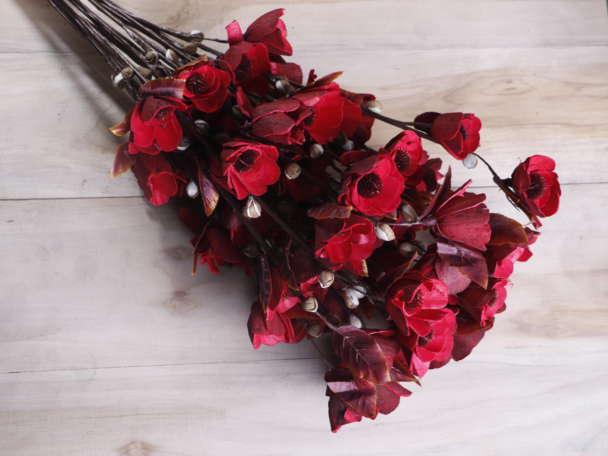 Decorative Sola Wood Skin Raju Stick Bunch for Flower Vase joynagar Handicraft Artificial Flowers color_red