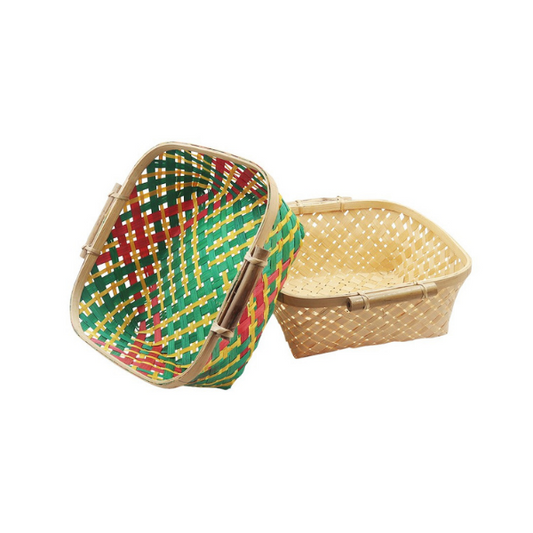 Handmade Bamboo Square Basket with Small Handle Set of 5