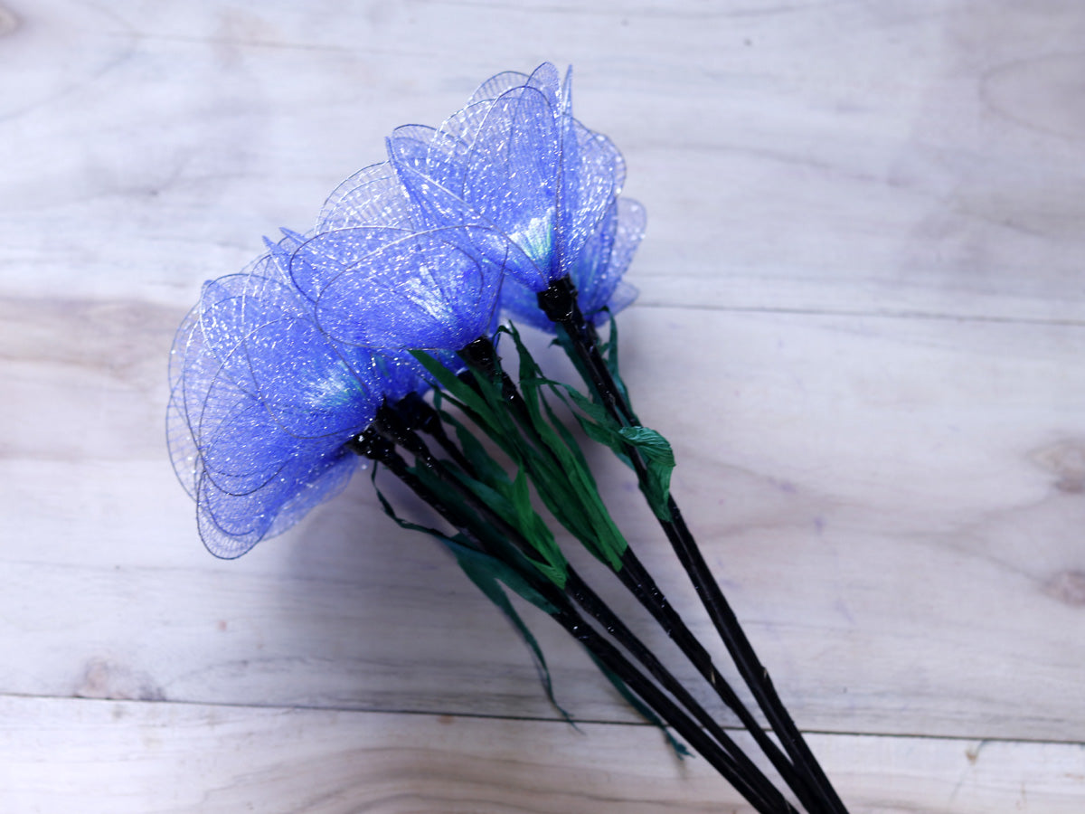 Handmade Poppy Net Flower Stick joynagar Handicraft Artificial Flowers color_blue