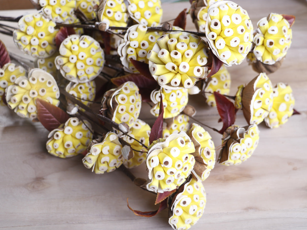 Decorative Burl Sola Wood Flower Stick Joynagar Handicraft Artificial Flowers color_yellow