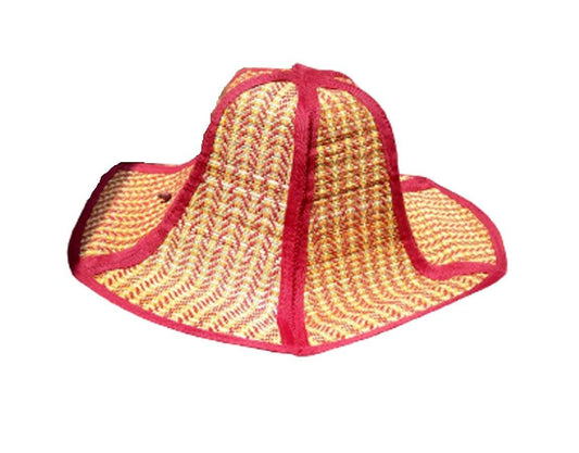 Handmade Natural Mat Stick Red Stipe Hat - JOYNAGAR