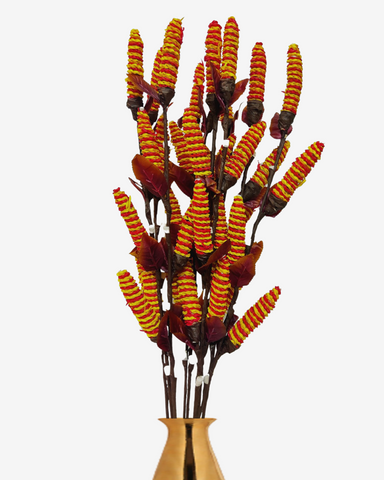 Handmade Palm Leaf Chain Pine Stick Joynagar Handicraft Artificial Flowers color_yellow-red