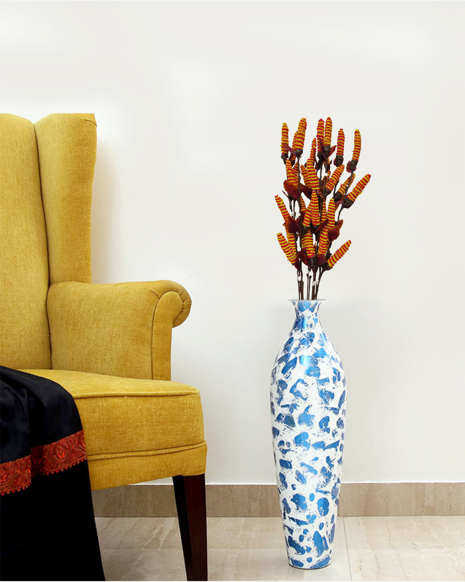 Handmade Palm Leaf Chain Pine Stick Joynagar Handicraft Artificial Flowers color_yellow-red