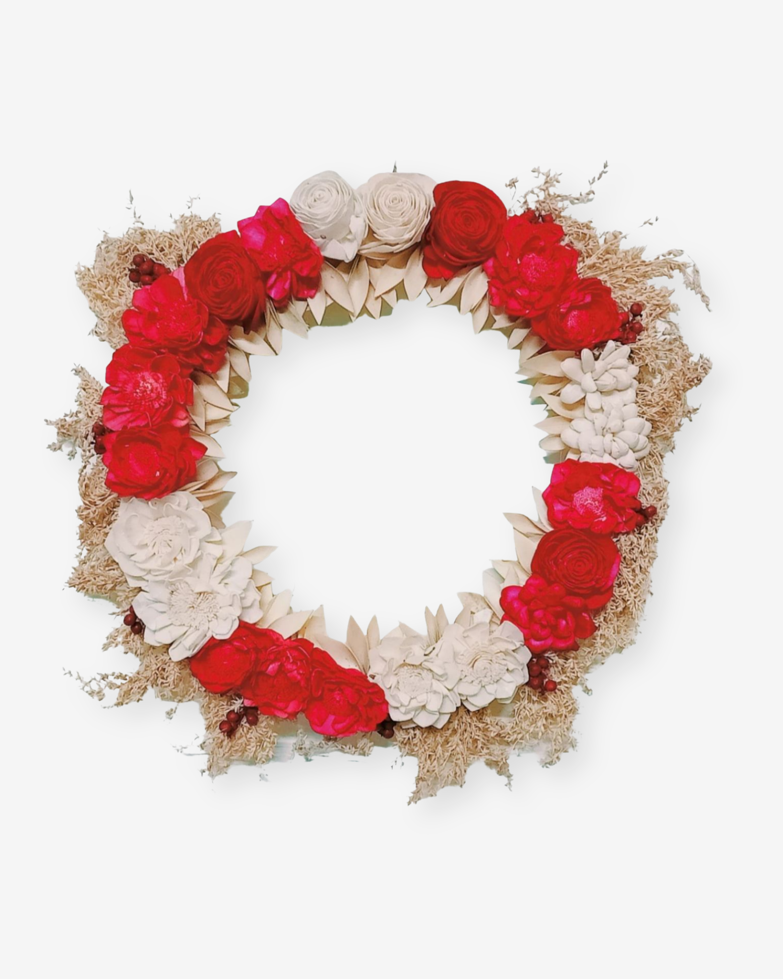 Artificial Dried Flower Wreath 14inch Red-White for decoration. Joynagar - handicraft